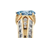 Fancy Blue Pear Cut Diamond Vintage-Inspired Milgrain Ring Set in Yellow gold with Accent Split Shank