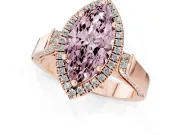Fancy Pink Marquise Cut Diamond Halo Ring Set in Rose gold with Pavé-Lined Split Shank Band