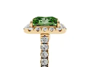 Princess Cut Halo Engagement Ring Setting for a Fancy Green Lab-Grown Diamond | Pave Shoulders | Yellow Gold