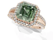 Asscher Cut Halo Split Shank Engagement Ring Setting for a Fancy Green Lab-Grown Diamond | Pavé Shoulders | Rose Gold