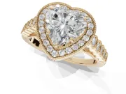 Heart-Shaped Milgrain Halo Engagement Ring Setting | Graduated Bezel Accents | Yellow Gold