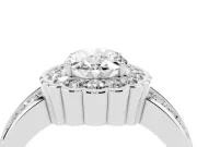 Oval Cut Diamond Scalloped Halo Ring Set in Silver with Pavé Split Shank