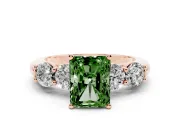 Radiant Cut Five Stone Engagement Ring Setting for a Fancy Green Lab-Grown Diamond | Prong Set Side Stones | Rose Gold