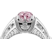 Fancy Pink Pear Cut Diamond Vintage-Inspired Milgrain Ring Set in White gold with Accent Split Shank