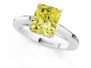 Fancy Yellow Radiant Cut Diamond Solitaire Ring Set in White gold with Prong Setting and Classic Band
