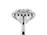 Emerald Cut Diamond Halo Ring Set in Silver with Plain Solitaire Band and Prong Setting