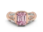 Emerald Cut Vintage Milgrain Engagement Ring Setting for a Fancy Pink Lab-Grown Diamond | Hidden Halo | Rose Gold