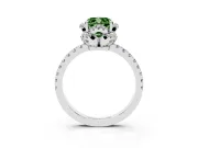 Fancy Green Cushion Cut Diamond Halo Pavé Band Ring Set in White gold with Prong-Held Center