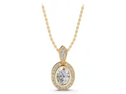 Oval Lab-Grown Diamond Bezel Pavé Halo Pendant Necklace | Milgrain Kite Bail | Yellow Gold