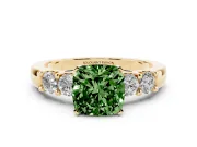 Cushion Cut Five Stone Engagement Ring Setting for a Fancy Green Lab-Grown Diamond | Yellow Gold
