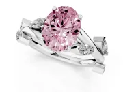 Fancy Pink Oval Cut Diamond Solitaire Ring Set in Platinum with Twisted Marquise Accent Band