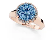 Round Halo Engagement Ring Setting for a Fancy Blue Lab-Grown Diamond | Knife-Edge Band | Rose Gold