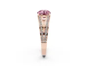 Fancy Pink Round Cut Diamond Split Shank Ring Set in Rose gold with Pavé Band and Prong Setting