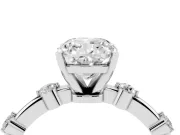 Cushion Cut Diamond Solitaire Ring Set in Silver with Bezel Set Side Stones and Prong Setting