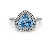 Heart-Shaped Raised Halo Engagement Ring Setting for a Fancy Blue Lab-Grown Diamond | Pave Band | Sterling Silver