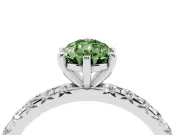 Fancy Green Pear Cut Diamond Pavé Solitaire Ring Set in Silver with Round Band and Prong Setting
