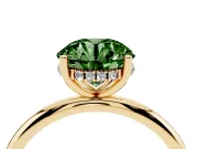 Fancy Green Round Cut Diamond Solitaire Engagement Ring Set in Yellow gold with Prong Setting and Polished Band
