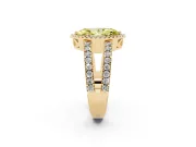 Fancy Yellow Marquise Cut Diamond Halo Ring Set in Yellow gold with Pavé Split Shank and Prong Setting