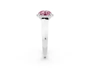 Fancy Pink Round Cut Diamond Halo Ring Set in Silver with Cathedral Band and Prong Setting
