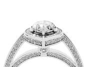 Marquise Cut Diamond Halo Pavé Split Shank Ring Set in Platinum with Prong Setting