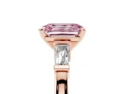 Emerald Cut Three-Stone Engagement Ring Setting for a Fancy Pink Lab-Grown Diamond | Tapered Baguettes | Rose Gold