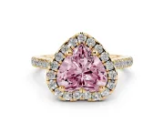 Heart-Shaped Halo Engagement Ring Setting for a Fancy Pink Lab-Grown Diamond | Tapered Band | Yellow Gold