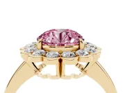 Round Scalloped Cluster Halo Engagement Ring Setting for a Fancy Pink Lab-Grown Diamond | Plain Band | Yellow Gold