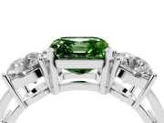 Asscher Cut Three Stone Engagement Ring Setting for a Fancy Green Lab-Grown Diamond | Wide Plain Band | Platinum