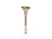 Pear-Shaped Three Stone Pavé Engagement Ring Setting for a Fancy Green Lab-Grown Diamond | Round Side Stones | Rose Gold