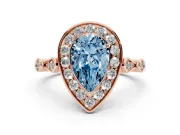 Pear-Shaped Halo Engagement Ring Setting for a Fancy Blue Lab-Grown Diamond | Bezel Station Shoulders | Rose Gold