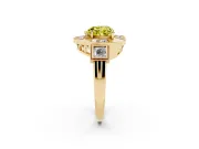 Fancy Yellow Heart Cut Diamond Milgrain Halo Ring Set in Yellow gold with Split Shank