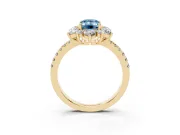 Emerald Cut Star Floral Halo Engagement Ring Setting for a Fancy Blue Lab-Grown Diamond | Yellow Gold