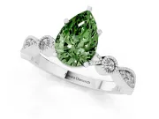 Fancy Green Pear Cut Diamond Solitaire Engagement Ring Set in Platinum with Milgrain Bezel Accent Band