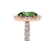 Fancy Green Oval Cut Diamond Halo Pavé Solitaire Ring Set in Rose gold with Prong-Set Center Stone