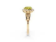 Fancy Yellow Heart Cut Diamond Halo Engagement Ring Set in Yellow gold with Filigree Band and Prong-Set Center