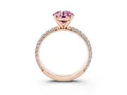 Fancy Pink Round Cut Diamond Solitaire Ring Set in Rose gold with Prong Setting and Pavé-Set Band