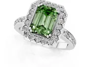 Emerald Cut Milgrain Halo Engagement Ring Setting for a Fancy Green Lab-Grown Diamond | Pavé Shoulders | White Gold