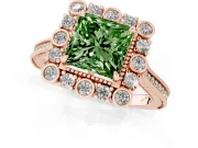Princess Cut Scalloped Halo Engagement Ring Setting for a Fancy Green Lab-Grown Diamond | Milgrain Edges | Rose Gold