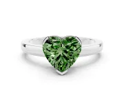 Fancy Green Heart Cut Diamond Solitaire Ring Set in Silver with Prong Head and Smooth Polished Band