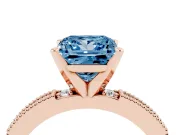 Fancy Blue Princess Cut Diamond Solitaire Ring Set in Rose gold with Slim Pavé Band and Prong Setting