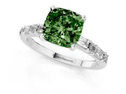 Fancy Green Cushion Cut Diamond Solitaire Set in Platinum with Side Baguettes and Channel Set Band