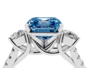 Fancy Blue Three-Stone Asscher Cut Diamond Pavé Band Ring Set in Silver with Prong-Set Trio