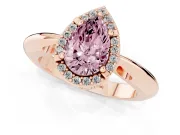 Fancy Pink Pear Cut Diamond Halo Engagement Ring Set in Rose gold with Plain Split Shank and Prong Setting