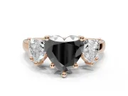 Heart-Shaped Three Stone Engagement Ring Setting for a Black Center | Tapered Band | Rose Gold