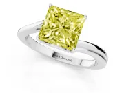 Fancy Yellow Princess Cut Diamond Solitaire Twist Band Ring Set in Platinum with Prong Setting