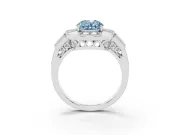Fancy Blue Oval Cut Diamond Milgrain Halo Ring Set in Silver with Split Shank