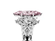 Fancy Pink Marquise Cut Diamond Three-Stone Ring Set in Platinum with Braided Band