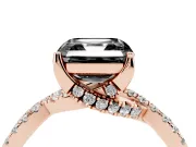 Asscher Cut Twisted Pavé Engagement Ring Setting for a Black Center | Split Shank | Rose Gold