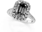 Emerald Cut Halo Engagement Ring Setting for a Black Center | Tapered Band | Platinum