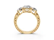Round Vintage Three Stone Engagement Ring Setting | Milgrain Pavé Band | Yellow Gold